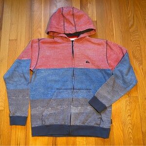 Quiksilver young men's Red and Blue Zip-Up Sweater